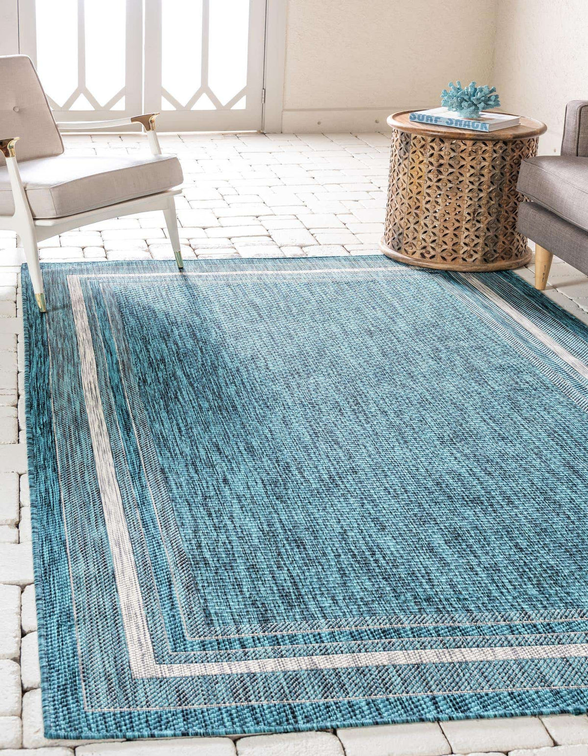 Rechteck Outdoor Teppich Tulum Outdoor in Blaugrün von Hadorn™ - Lifestyle Image