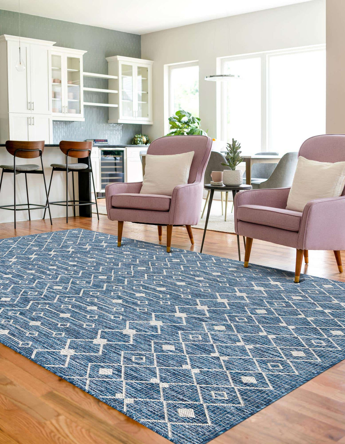 Rechteck Outdoor Teppich Tulum Outdoor in Blau von Hadorn™ - Lifestyle Image