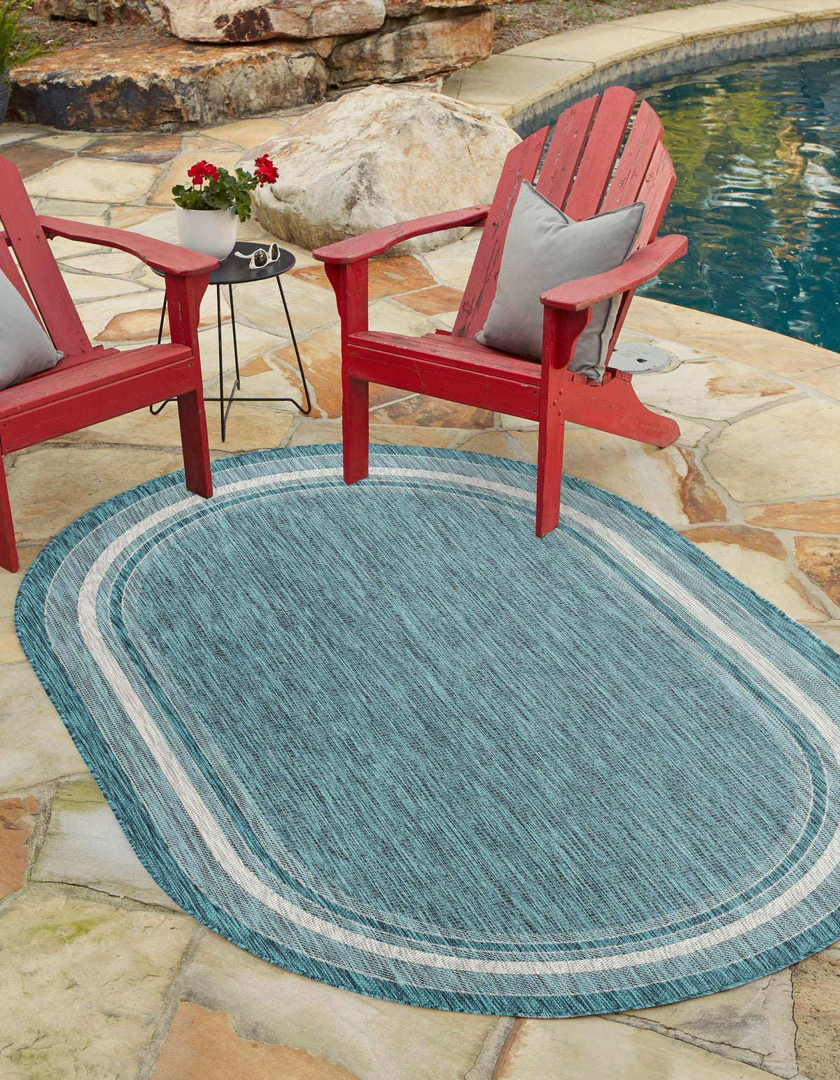 Oval Outdoor Teppich Tulum Outdoor in Blaugrün von Hadorn™ - Lifestyle Image