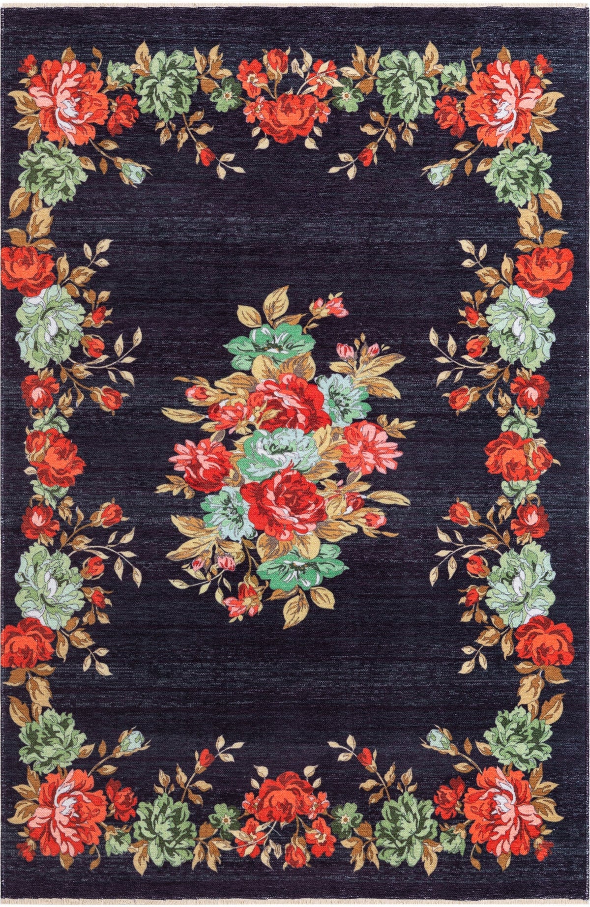 Rechteck Teppich Kriens Floret in Schwarz von Hadorn™ - Lifestyle Image