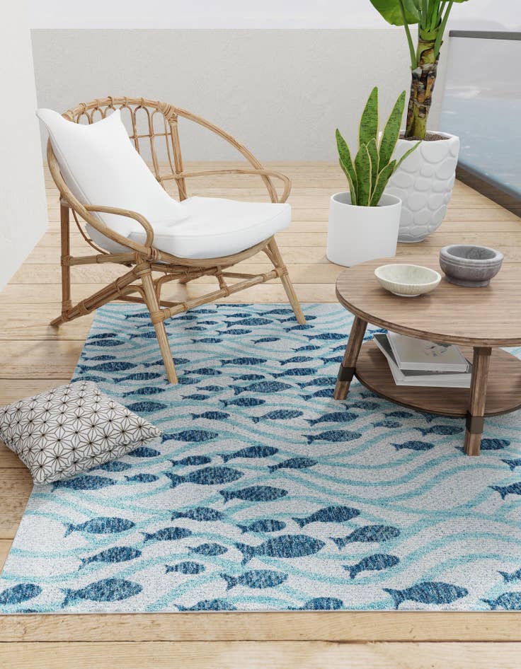 Quadratisch Outdoor Teppich Tulum Outdoor in Blau von Hadorn™ - Lifestyle Image