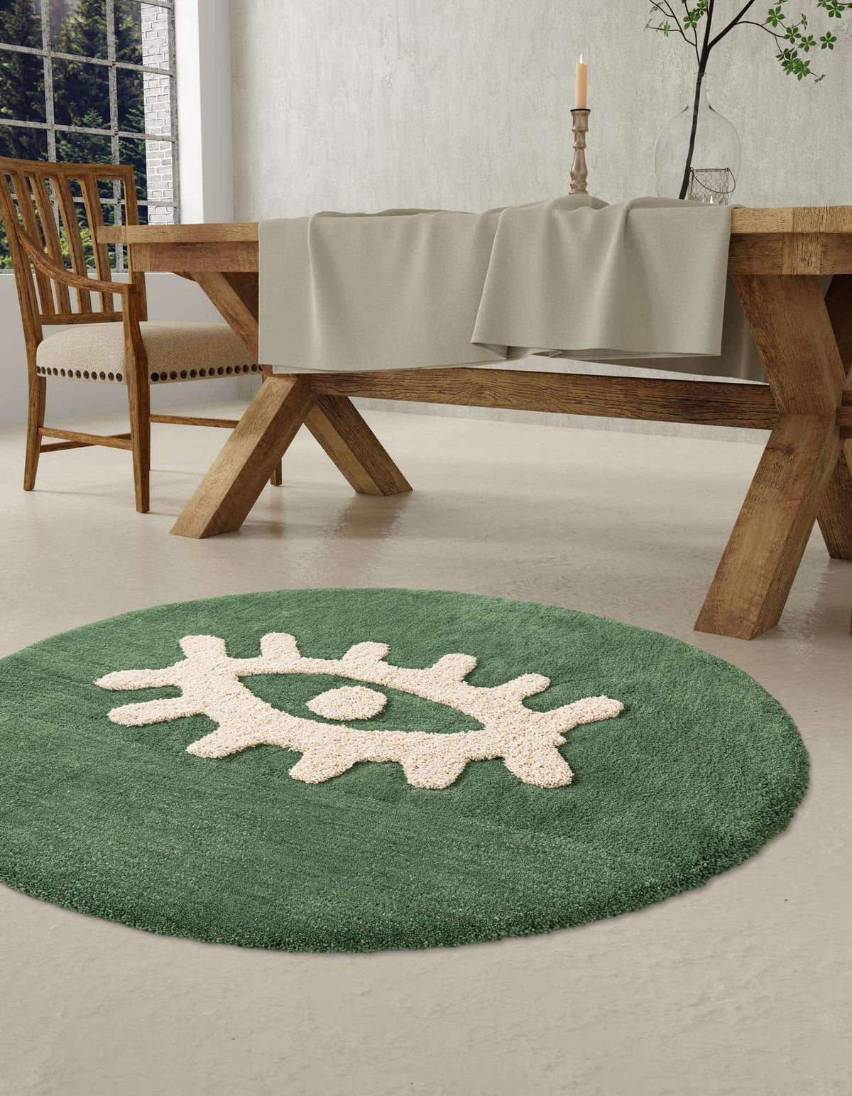 Rund Teppich AI Handgetuftet in Grün von Hadorn™ - Lifestyle Image