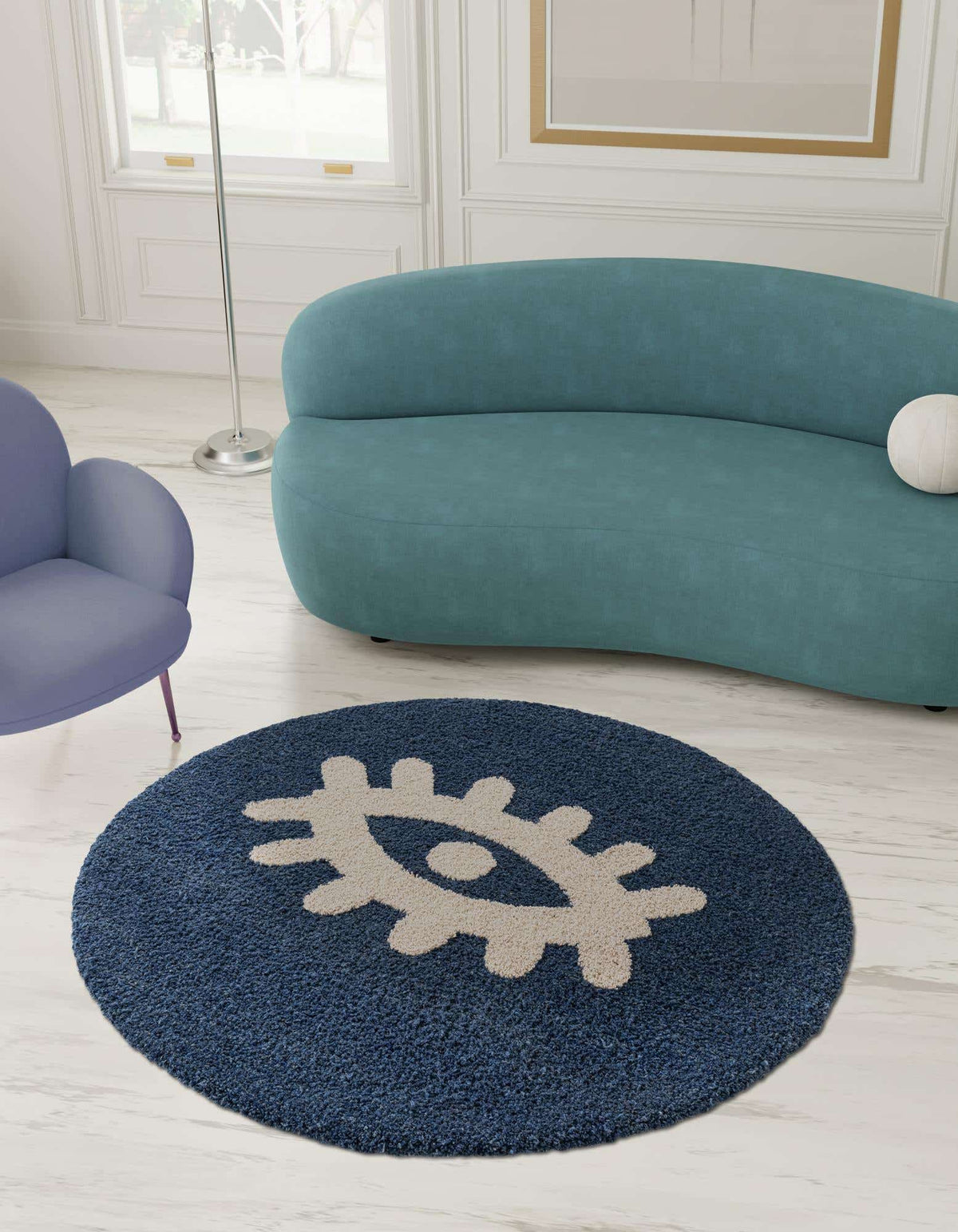 Rund Teppich AI Handgetuftet in Marineblau von Hadorn™ - Lifestyle Image